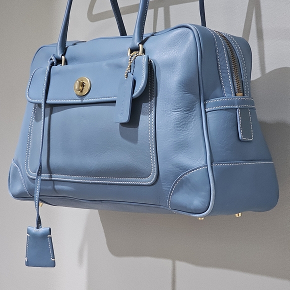 Vintage Coach Penelope Sachel / Travel Bag Purse # 9766 (Turquoise Blue) - Picture 5 of 16